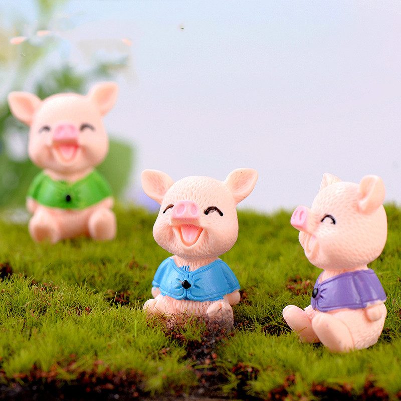 Cartoon Resin Colorful Pig Doll Toys Fairy Garden Decoration Miniture Fairy Garden Accessories Supplies Pot Bonsai Moss Fairy Garden Micro Landscape Miniature Garden Terrariums Fairy Garden Figurine Kits Items Auto Interior Decoration